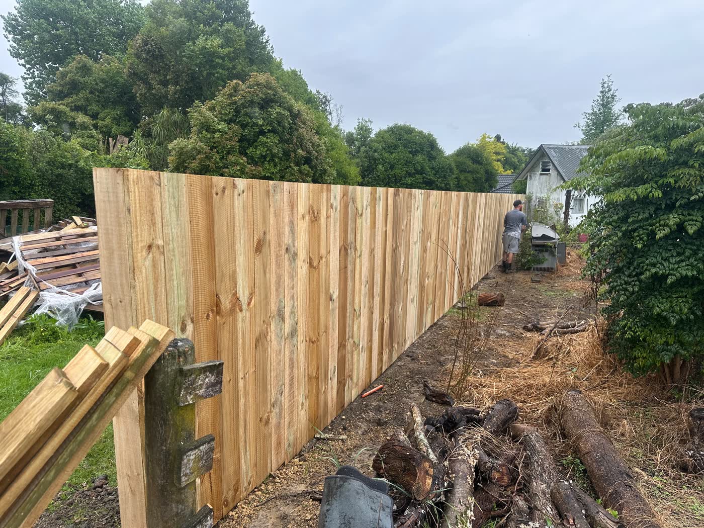 Old fence line cleared and a new timber paling fence run up in Waiuku